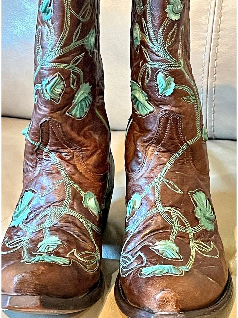 Old Gringo Edwine Embroidered Floral Heeled Boots Brown & Green US 7B